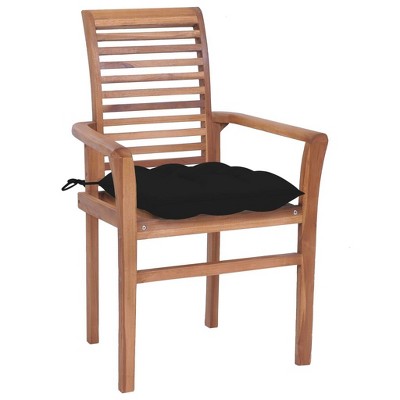 vidaXL Stackable Dining Chairs Set of 4 with Black Cushions - Fine-Sanded, Weather-Resistant Teak Wood - Ideal for Garden, Patio and Indoor Use