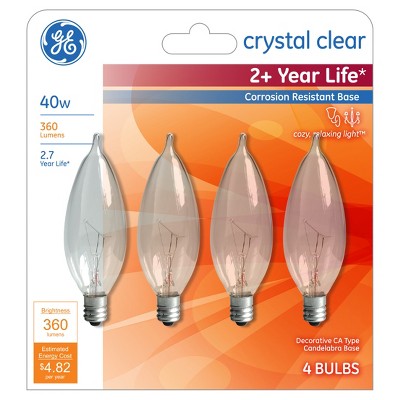 General Electric 40w 4pk CAC Long Life Incandescent Chandelier Light Bulb Clear