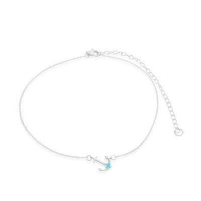 Opalata Sterling Silver Blue Inlay Opal Sideways Anchor Choker - Blue - 12+4 Inch