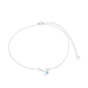 Opalata Sterling Silver Blue Inlay Opal Sideways Anchor Choker - Blue - 12+4 Inch - 1 of 2