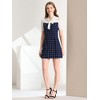 Allegra K Women's Elegant Plaid Panel Tie Neck Puff Short Sleeve Work Dress - 3 of 4