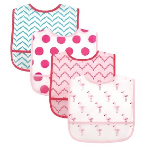 Luvable Friends Baby Girl Waterproof PEVA Bibs 4pk, Flamingo, One Size - 1 of 1