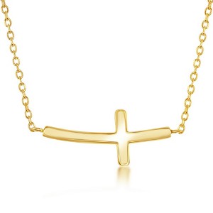 Bella Silver Sterling Silver Curved Sideways Cross necklace - Gold Plated - Gold - 16+2 Inch - 1 of 2