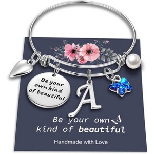 Butterfly Initial Bracelets for Teen Girls and Women with Crystal Butterfly and Pearl, Expandable Bangle - 1 of 4