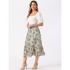 INSPIRE CHIC Women's Chiffon Elastic Waist Ruffle Tiered Flowy Midi Floral Printed Skirts - 3 of 4