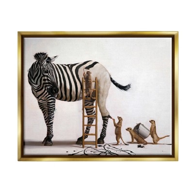Stupell Industries Meerkats Painting Zebra Stripes Framed Canvas
