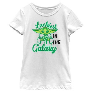 Girl's Star Wars: The Mandalorian St. Patrick's Day Grogu Luckiest in the Galaxy T-Shirt - 1 of 4