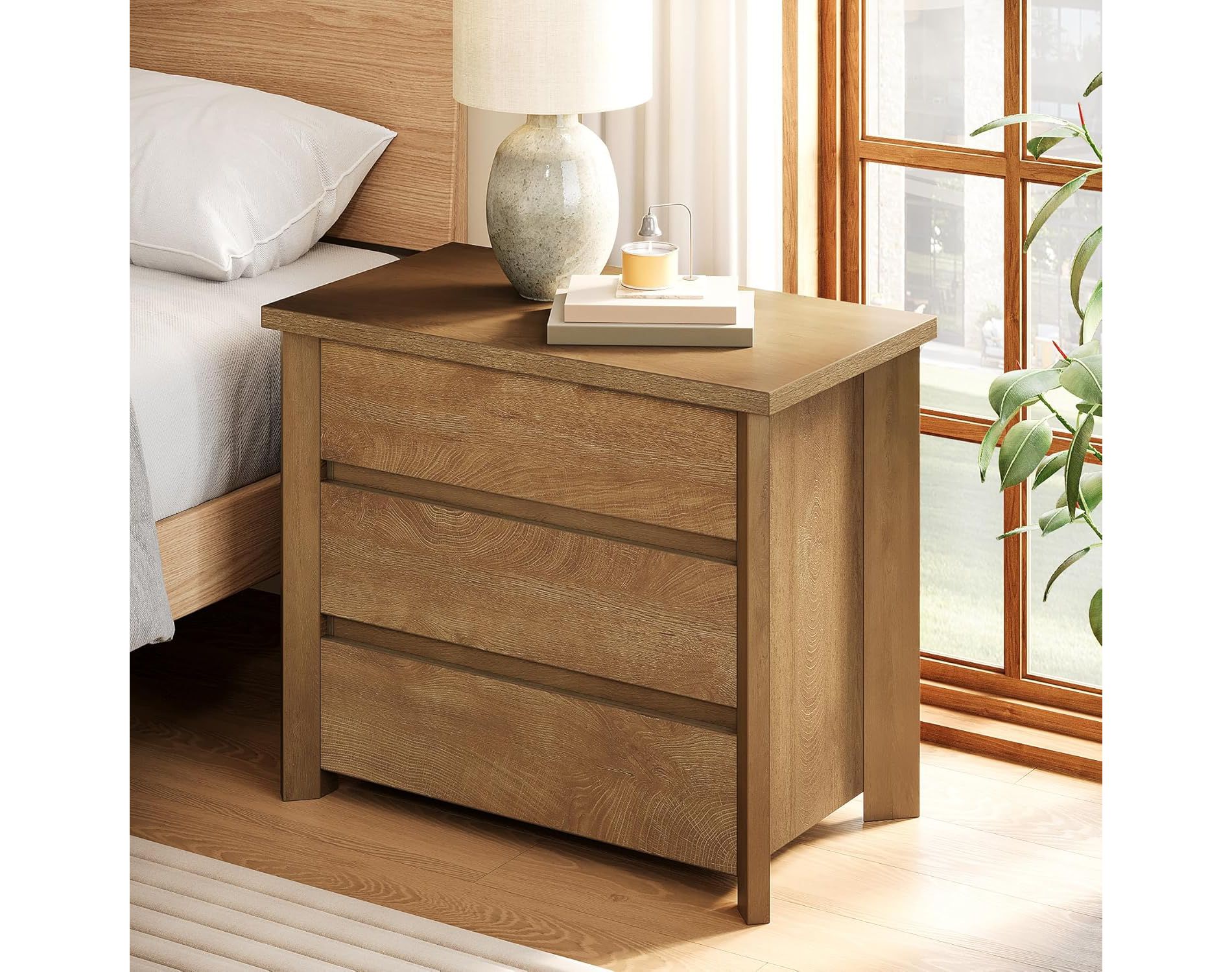 Tribesigns Wood Nightstand with 3 Drawers, Farmhouse Bedside Table with Storage for Bedroom and Small Spaces, Easy Assembly