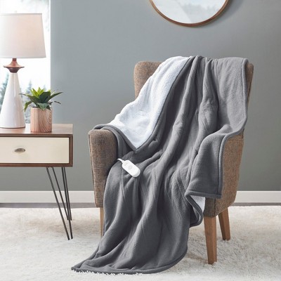 ETL certified 100% polyester Electric Blanket Solid Fleece to Faux-Shearling Heated Blanket