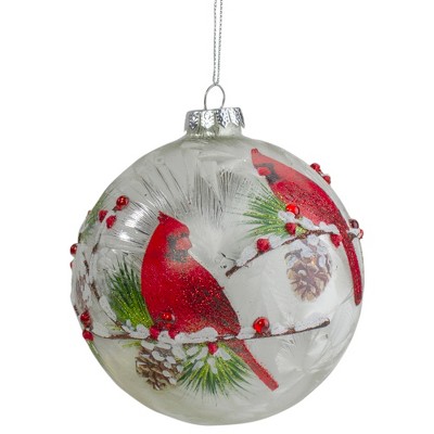 Northlight 4.5" Red Cardinals and Pine Cones Glass Christmas Ornament