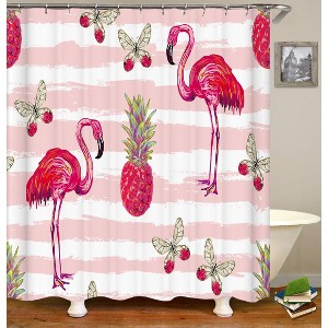 Flamingo Cherry Pineapple Shower Curtains for Bathroom Waterproof Fabric Bath Curtain Durable Soft Stylish Bathroom Decor 72x72 Inch - 1 of 1
