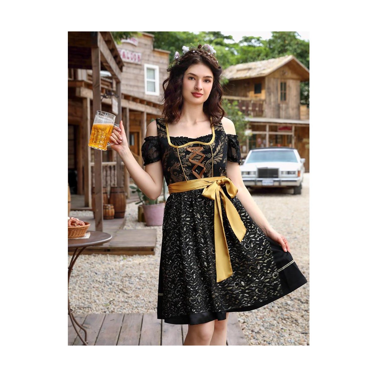 Женские платья YesFashion Costumes 3 Pcs Dress Women's Dress for Traditional Carnival Outfits Black gold M — фото 3