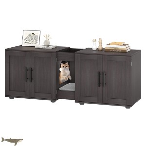 3-in-1Multi-Functional 55" Large Cat Litter Box Furniture for 2 Cats Hidden Litter Box Enclosure w/Double Rooms & Barn Doors - 1 of 4