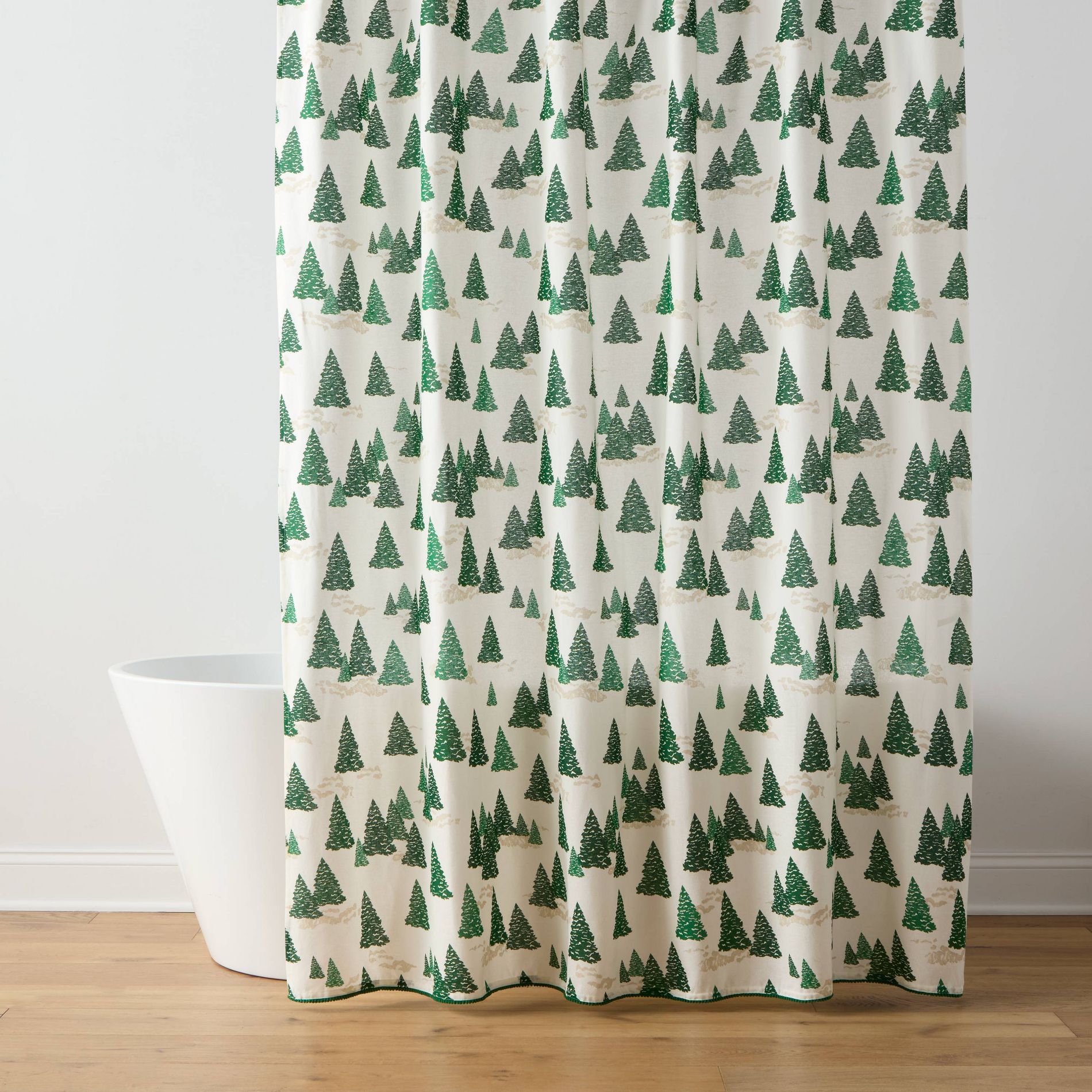 Tree Shower Curtain with Pom Pom Lace Trims Green - Threshold™