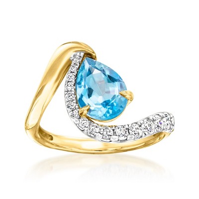 Ross-Simons 1.80 Carat Swiss Blue Topaz Ring With .41 ct. t.w. Lab-Grown Diamonds in 18kt Gold Over Sterling