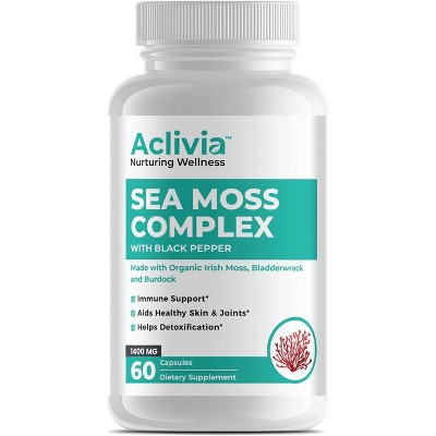 Aclivia Organic Irish Sea Moss Capsules with Bladderwrack & Burdock Root – 102 Minerals – Thyroid & Immune Support – Non-GMO – 60 Count