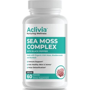 Aclivia Organic Irish Sea Moss Capsules with Bladderwrack & Burdock Root – 102 Minerals – Thyroid & Immune Support – Non-GMO – 60 Count - 1 of 4