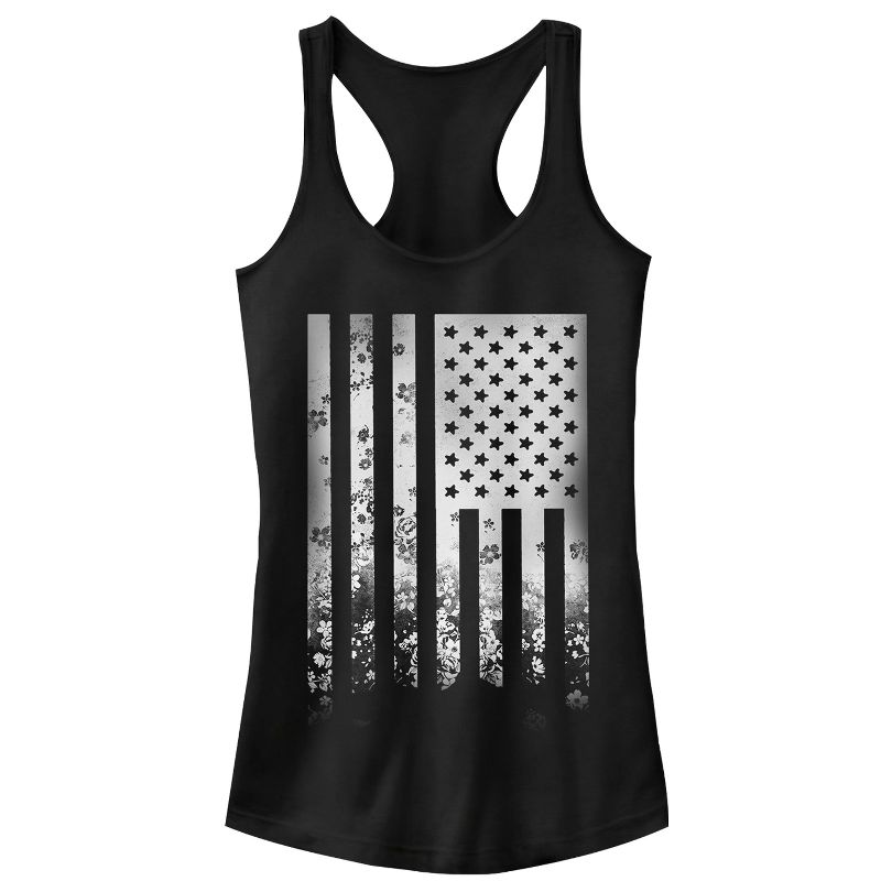 Juniors Womens Lost Gods Fourth of July  Flower Flag Racerback Tank Top, 1 of 5
