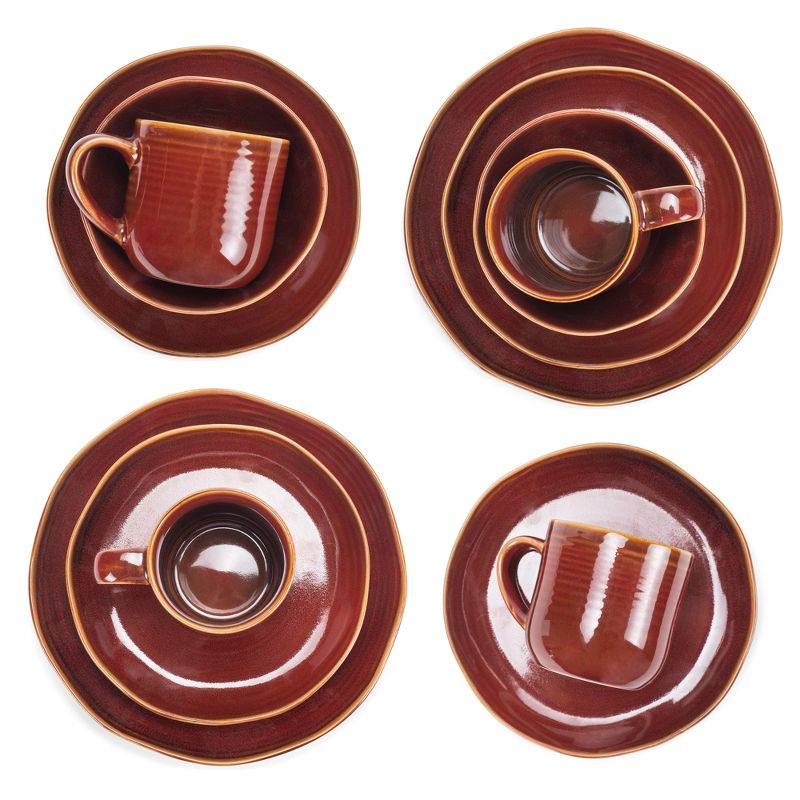 Elanze Designs Reactive Glaze Ceramic Stoneware Dinnerware 16 Piece Set - Service for 4, Burnt Auburn Red, 3 of 7