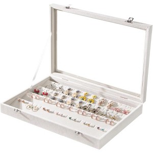 Black Velvet Jewelry Display Tray with Lid, Organizer Storage Case for Necklaces, Bracelets, Rings, and Beads - 1 of 4