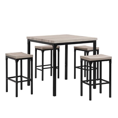 5pc Industrial Counter Height Dining Table Set with MDF Tabletop Gray/Black - The Urban Port