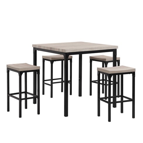 Dining Table Set With Mdf Tabletop Gray, Black Counter Height Dining Table And Chairs
