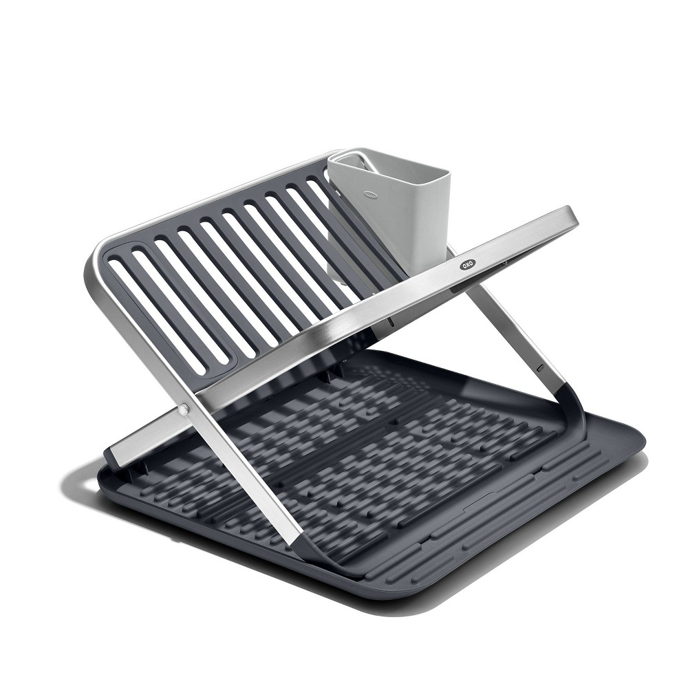 OXO Compact Folding Dish Rack: Gray Freestanding Dish Drying Rack, Hand Wash, 21" Depth, 15" Width, 3.3 lbs