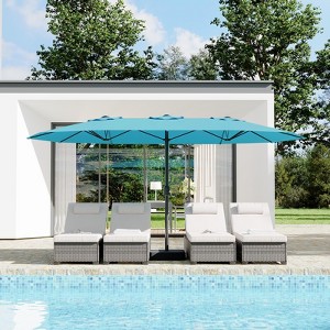 15FT Outdoor Double-Sided Large Patio Umbrella with Base, Rectangle Market Umbrella Outside Umbrellas for Poolside Lawn Backyard - 1 of 4