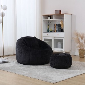 Sapphtopaz Modern Chenille Bean Bag Chair with Ottoman&Pillow Comfy Cloud Couch for Adults with Pumpkin Shape Lazy Sofa for Living Room,Bedroom - 1 of 4