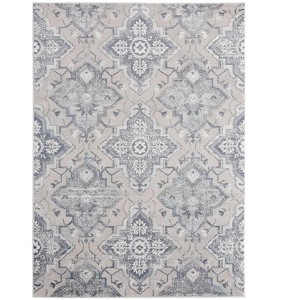 Home Mart Goods Grey Blue Floral Geometric Contemporary Soft Low-Pile Area Rug - 5'3"x7'2" - 1 of 4