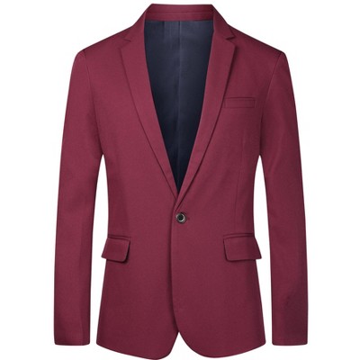 Lars Amadeus Men's Solid Color Notch Lapel One Button Formal Sports Coat