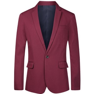 Lars Amadeus Men's Solid Color Notch Lapel One Button Formal Sports Coat - 1 of 4