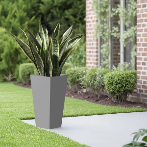 Metal Tapered Planter – Large Outdoor & Indoor Garden Plant Pot with Drainage Hole and Rubber Plug, Stylish Burnished Grey Finish for Home and Patio - 1 of 4