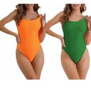 INSPIRE CHIC Women's Strappy Ribbed Monokini Adjustable Spaghetti Straps Triangle Bottoms Bikini Swimwear 2 Sets - 1 of 4