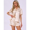 INSPIRE CHIC Women's Satin Silky Short Sleeve Shorts Button Down Lingerie Ruffle Pajamas Set - 2 of 4