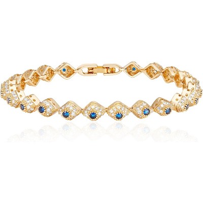 Eternity Bracelet Blue Cubic Zirconia, Sapphire Bracelet, 18K Gold Plated Hypoallergenic Bracelets -7.48inch/190mm