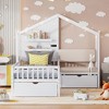 Twin Size House Bed with Upholstered Sofa House Bed with Charging Station Wireless Charging Shelves and Two Drawers White - 2 of 4