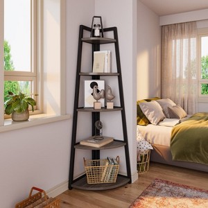 Gulches 5-Tier Corner Shelf, 70" Tall Corner Ladder Shelf Small Bookshelf for Living Room - 1 of 3