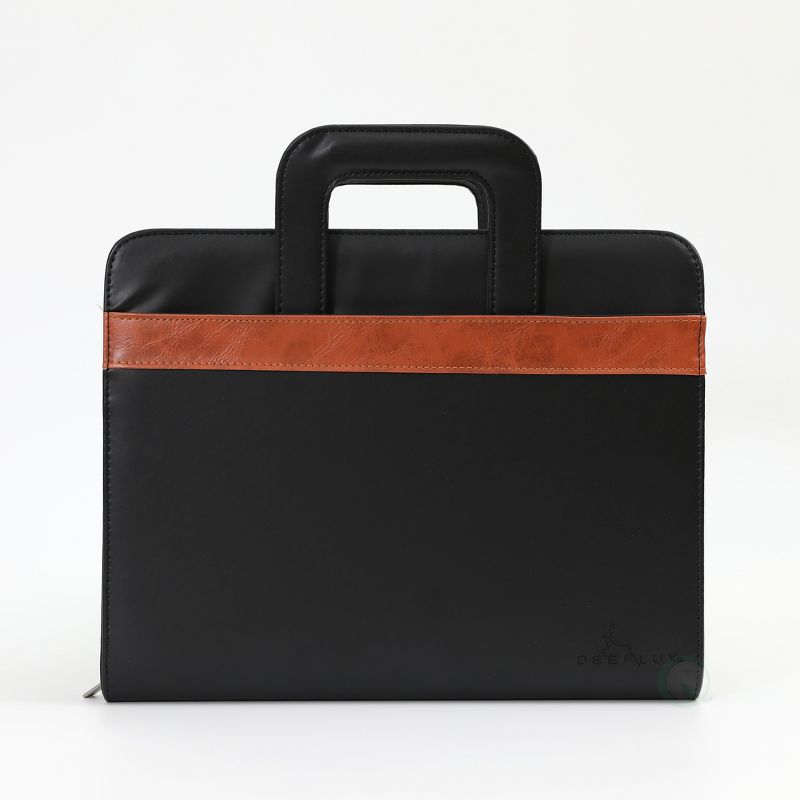 DEERLUX Black Leather Business Portfolio with Handles, Includes Large Notepad and Tablet Sleeve, 1 of 12