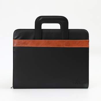 DEERLUX Black Leather Business Portfolio with Handles, Includes Large Notepad and Tablet Sleeve