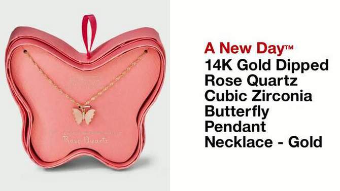 14K Gold Dipped Rose Quartz Cubic Zirconia Butterfly Pendant Necklace - A New Day&#8482; Gold, 2 of 6, play video