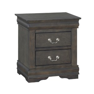 Royal Hampton Traditional Style Wooden Nightstand with Two Drawers and Metal Handles, Dark Gray - 1 of 4