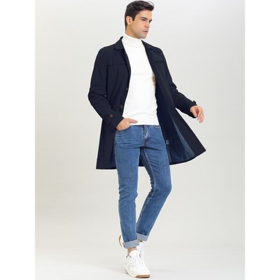 Мужские куртки INSPIRE CHIC Men's Lightweight Solid Color Trench Coat Windbreaker Jacket Navy Blue Small — фото 3