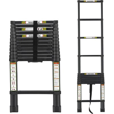 Aluminum Telescoping Ladder with Non-Slip Feet, Portable Extension Ladder for Household and Outdoor Working,330lb Capacity (3.8m/12.5FT) Black