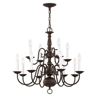 Colonial Elegance Bronze 12-Light Candle-Style Chandelier