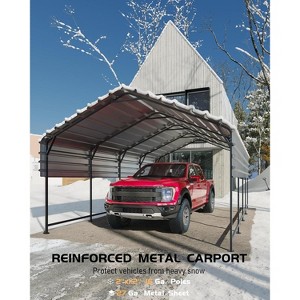 13'x21' heavy-duty metal carport with 10 ft height and 16-gauge poles; perfect permanent shelter for full-sized pickup trucks, boats, and tractors. - 1 of 4