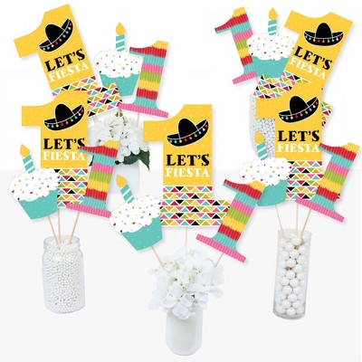 Big Dot of Happiness 1st Birthday Let's Fiesta - Mexican Fiesta First Birthday Party Centerpiece Sticks - Table Toppers - Set of 15