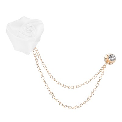 Unique Bargains Cloth Handmade Flower Lapel Pin with Gold Badge Tassel Chain Brooches 1.57 inch 1 Pc