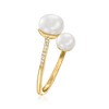 Ross-Simons 5.5-8mm Cultured Pearl and .10 ct. t.w. White Topaz Bypass Ring in 18kt Gold Over Sterling - 3 of 4