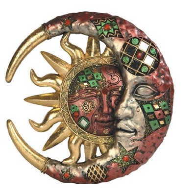 FC Design 8" Mosaic Celestial Sun and Moon Sculpture Wall Decor Art Hanging Sun and Crescent Decoration